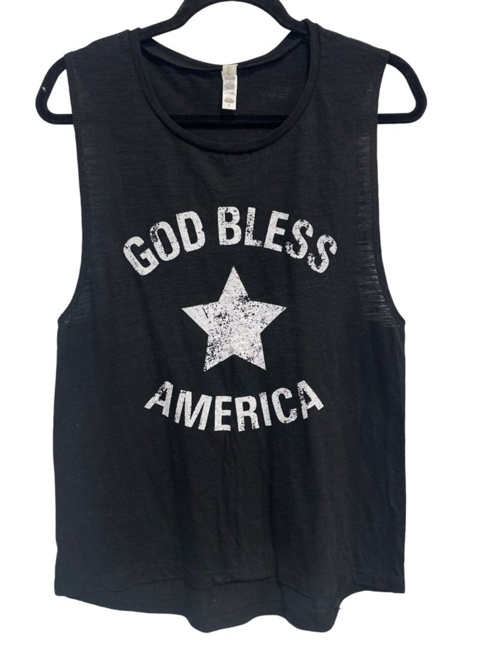 Bella Canvas Tank Top Large God Bless America Sleeveless Black White Patriotic